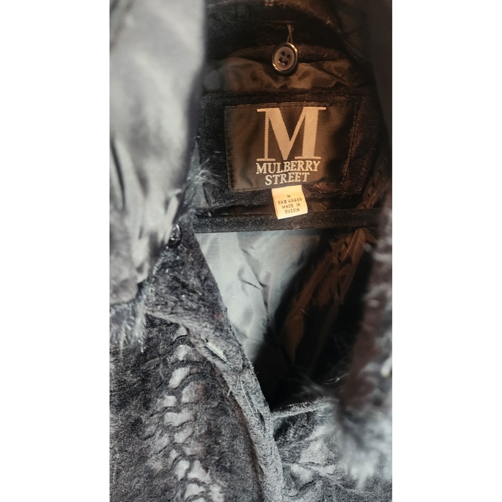 Mulberry Street Vintage Faux Fur Jacket Black Russian Made Mobwife Coat Medium - Picture 4 of 7
